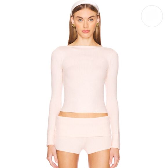 LOBA Revolve Kristhel Sweater Soft Pink Boat Neck Crop Size XS Ribbed Cuffs - Picture 1 of 10